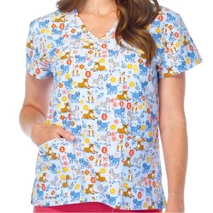NWT Women’s XL Dog & Floral Print Scrubfinity Basix Scrub Top